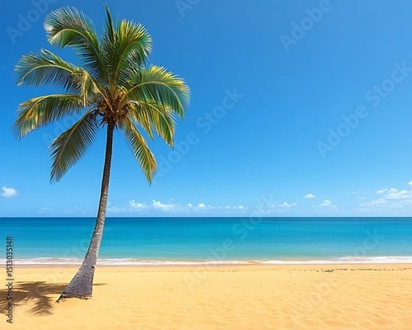 Fototapeta Tropical beach scene with palm tree (1)