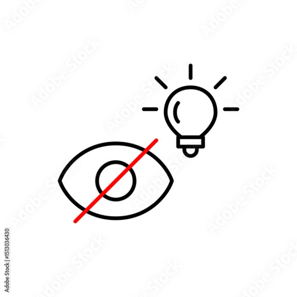 Fototapeta Vector icon of light bulb with no eye, symbolizing hidden ideas, private innovation, or unseen creativity. Ideal for brainstorming apps, privacy settings, and creative platforms