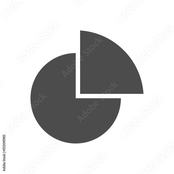 Obraz Pie chart with one highlighted segment, isolated graphic symbolizing data, analysis, report, statistics, business, finance, or market research.