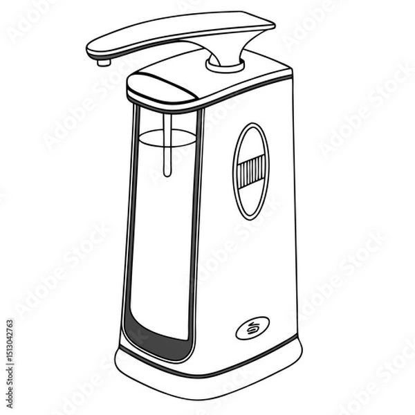 Fototapeta Modern Automatic Soap Dispenser In Minimalist Hand Drawn Outline Style On White Background