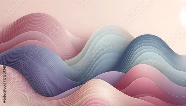 Obraz Minimal pastel gradient wash featuring dusty purple, muted rose, and powder blue with abstract smooth curves and elegant waves for romantic and baby birthday design