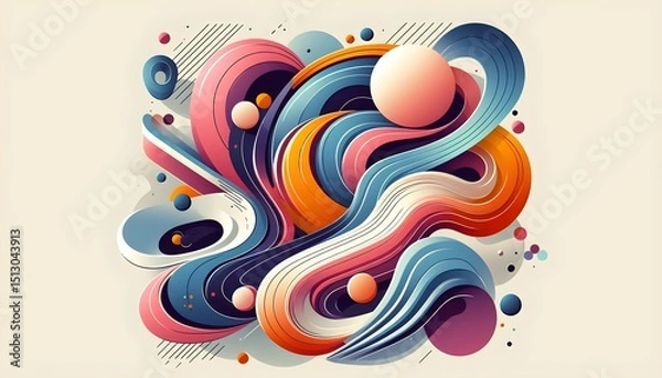 Fototapeta Modern vector design featuring asymmetrical bold shapes with swirling fluid lines and natural rhythm in layout using vibrant saturated tones for abstract artistic flow in poster-ready creative scene