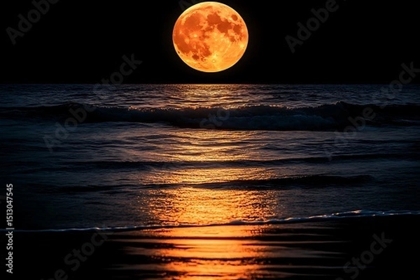Obraz Full Blood Moon over Ocean