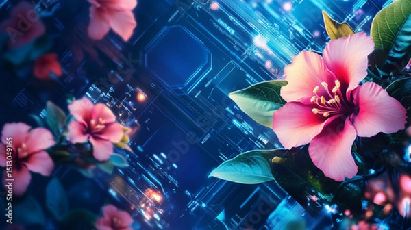 Fototapeta technology background with flowers