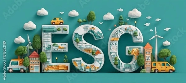 Fototapeta ESG or Environmental Social Governance sign. World environment day. Generative AI technology.	