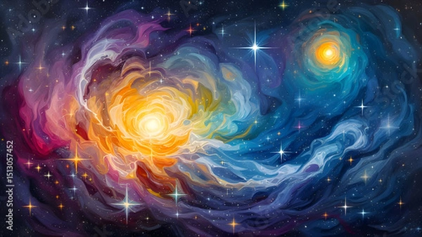 Fototapeta Abstract Nebula Art: Vibrant Cosmic Swirls and Stars.
Colorful Galaxy Design: Dynamic Space Abstraction.
Ethereal Space Scene: Bright Stars and Nebula Colors.
