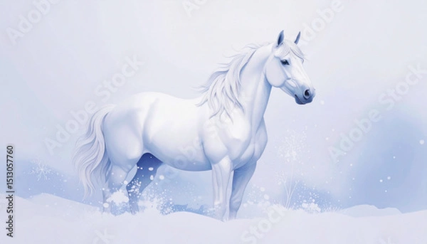 Fototapeta 雪原に佇む馬,Generative AI,AI画像