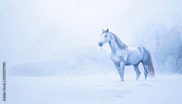 Fototapeta 雪原に佇む馬,Generative AI,AI画像