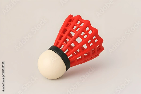 Fototapeta A close-up view of a red badminton shuttlecock resting on a neutral background, highlighting its structure and design