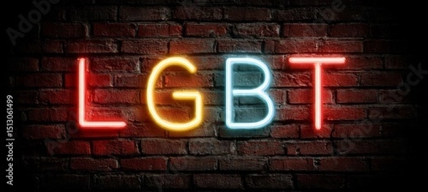 Fototapeta LGBT on colorful neon style Trans gay lesbian gender equality pride movement symbol. Generative AI technology.	
