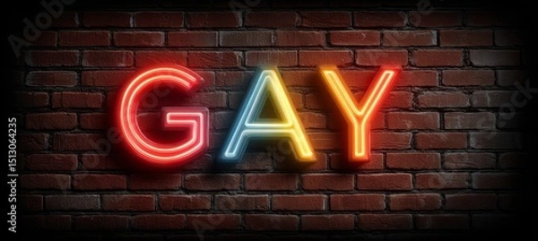 Fototapeta Gay colorful neon light sign. LBGT gender equality pride movement symbol. Generative AI technology.	
