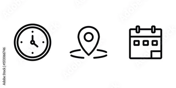 Obraz Location, Date, Time Icon Set includes location, calendar, illustration.