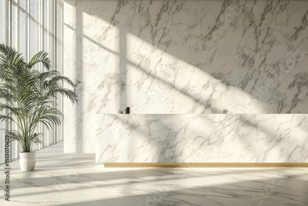 Fototapeta Interior design of a beautiful elegance reception area with luxury white marble counter and wall