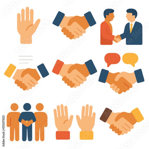 Obraz Handshake icon showcasing diverse greetings suitable for business, diversity, communication, teamwork, partnership, networking, cooperation, and relationshiprelated concepts.