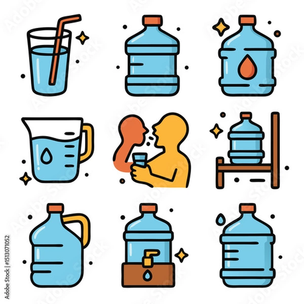 Obraz Gallon water icons show different ways to store and drink water.