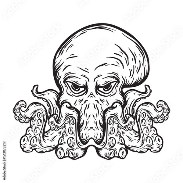 Obraz illustration art hand drawn black and white scary octopus tatoo logo and t-shirt design