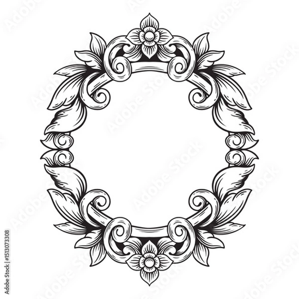 Obraz illustration art balck and white hand drawn engraving frame ornament design