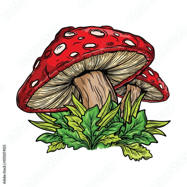 Obraz illustration art hand drawn wild mushroom and leaf tatoo and t-shirt design	
