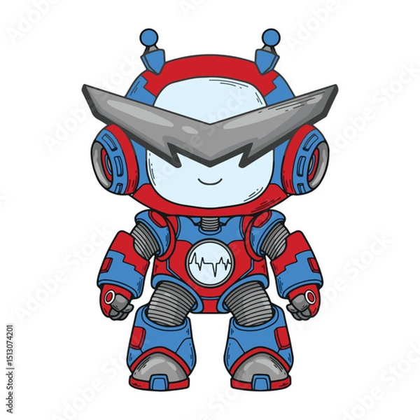 Obraz illustration art mini robot blue and red character sticker and t-shirt design	