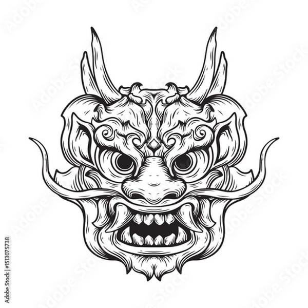 Obraz illustration art dragon head hand drawn black and white tatoo and t-shirt design