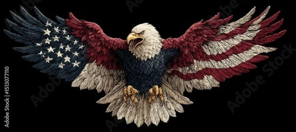 Fototapeta Eagle bird with America US paint flag on body. Generative AI technology.