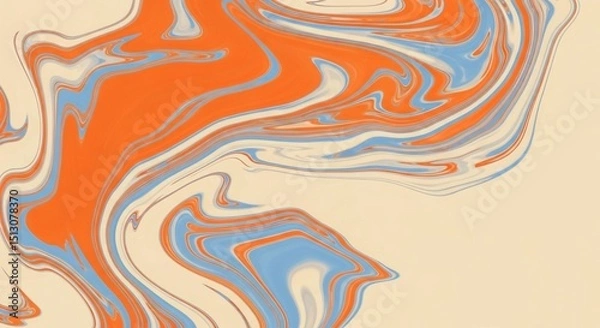 Obraz Abstract fluid marbling background showcasing an organic swirl of orange, light blue, and cream colors