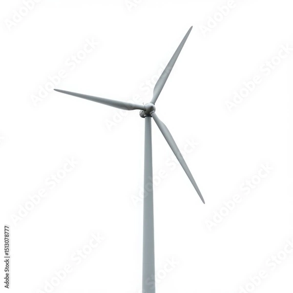 Fototapeta Wind turbine isolated on white background. illustrates renewable energy, sustainability, and environmental awareness use cases.