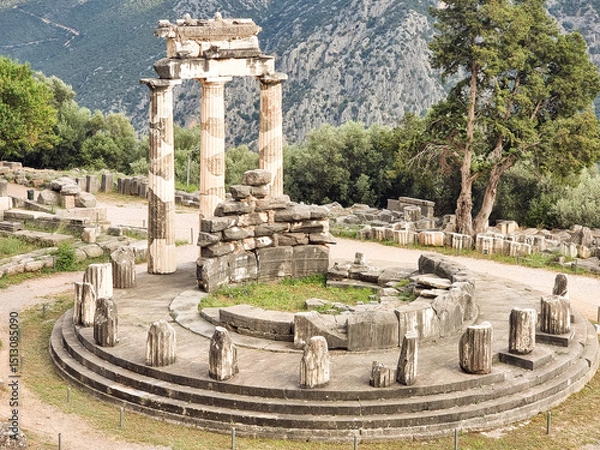 Fototapeta greece delphi temple of athena pronaia and tholos  ancient  Delphi, Greece