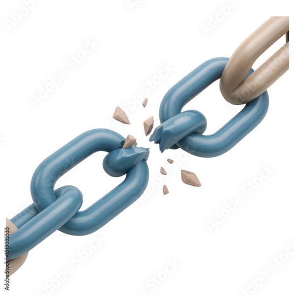 Fototapeta Breaking the link a close-up on a fractured chain industrial setting digital art conceptual focus abstract viewpoint