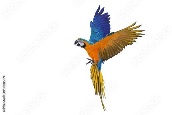 Fototapeta Colorful flying Blue and Gold Macaw parrot isolated on transparent background png file	