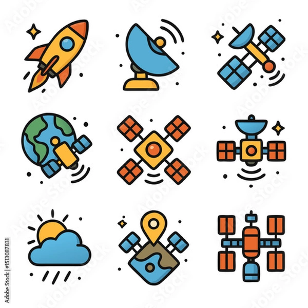 Fototapeta Colorful Space Exploration Icons Set