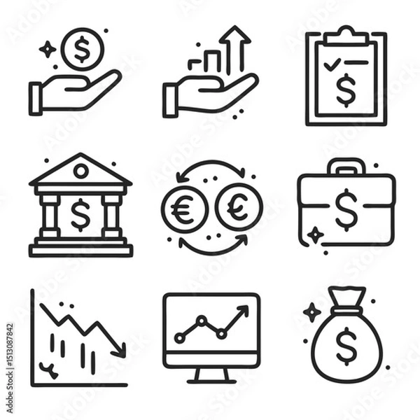 Fototapeta Financial Icons Set: Growth, Banking, Currency Exchange, and More