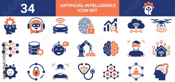 Obraz Artificial Intelligence Vector Icons Easily Editable Set with Tech, Innovation, Robot, and Machine Learning, Robotics, Innovation, and Artificial Intelligence Vector Graphics