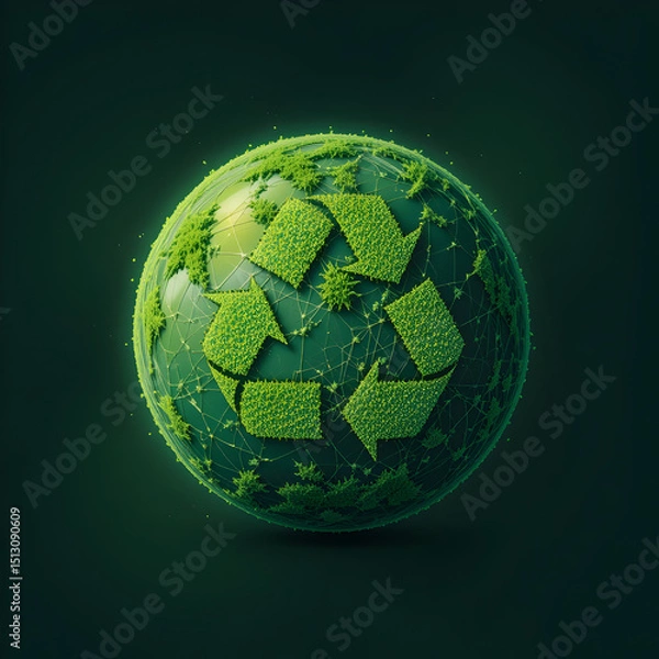 Fototapeta Sustainable Earth: 3D Render of Planet with Recycling Symbol, Eco-Friendly Concept on isolated background