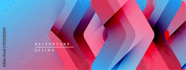 Fototapeta Abstract geometric shapes overlap, creating vibrant blue, pink gradients. Modern design suggests dynamic movement, visual interest.