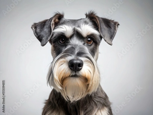 Obraz Minimalist Schnauzer Portrait, White Background Dog Photography, Purebred Schnauzer Image, Isolated Canine Studio Shot