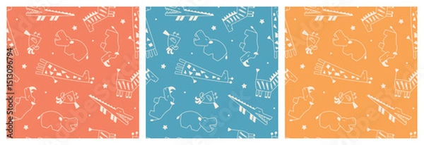 Fototapeta Vector Set of Safari Animals Seamless Doodle Patterns