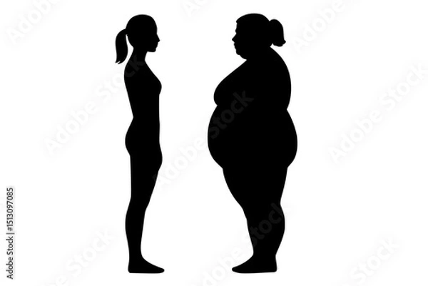 Obraz Silhouettes of two women showcasing different body types side by side  