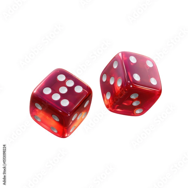 Fototapeta Two red dice with white pips resting on a surface. transparent background