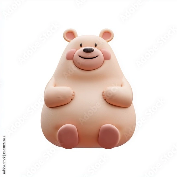Fototapeta Smiling Bear Character Sitting on White Background
