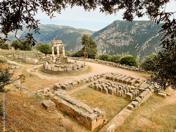 Fototapeta greece delphi temple of athena pronaia and tholos  ancient  Delphi, Greece