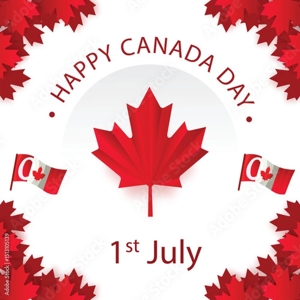 Fototapeta Celebrate the spirit of Canada with a bold maple leaf and festive flags – perfect for July 1st greetings.