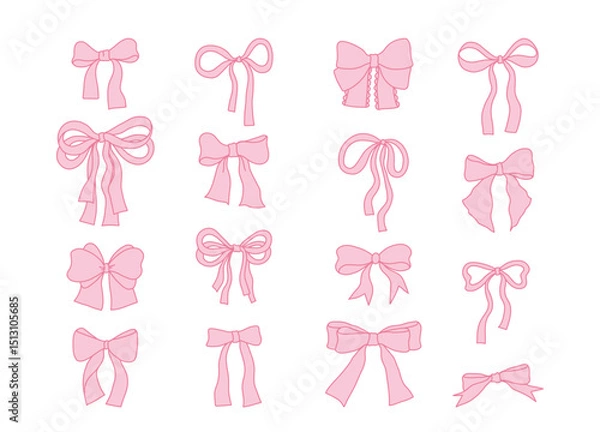 Obraz Pink Coquette Bow Collection – Flat Vector Illustration Set