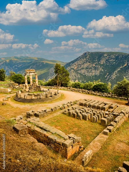 Fototapeta greece delphi temple of athena pronaia and tholos  ancient  Delphi, Greece