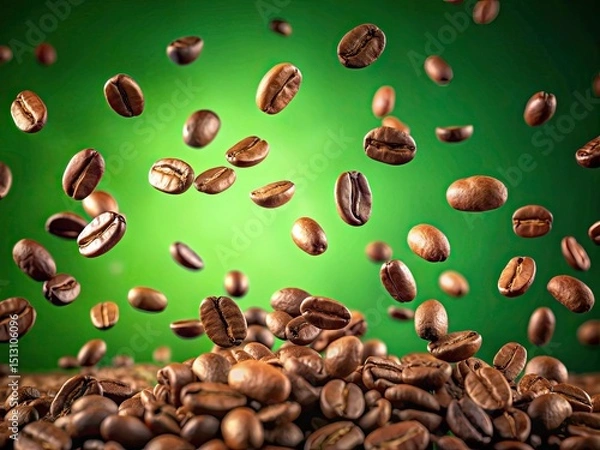 Fototapeta Surreal Flying Coffee Beans Animation Green Screen Background - VFX Stock Footage