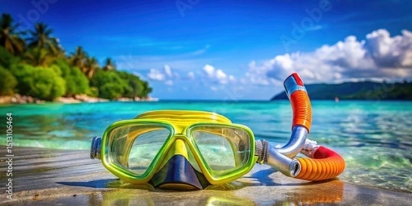 Fototapeta Snorkeling Gear, Underwater Adventure, Ocean Exploration, Summer Vacation, Tropical Paradise, Beach Diving, Coral Reef, Aquatic Life, Snorkel Mask, Snorkel Set, Underwater Photography