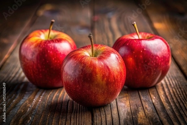 Fototapeta Three Apples in a Row, Rule of Thirds Photography, Fruit Still Life, Red Apple Image, Apple Composition