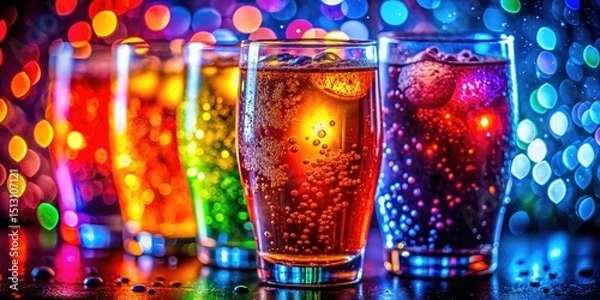 Fototapeta Sparkling Beverage Photography: Colorful Drinks with Bubbles & Festive Backgrounds