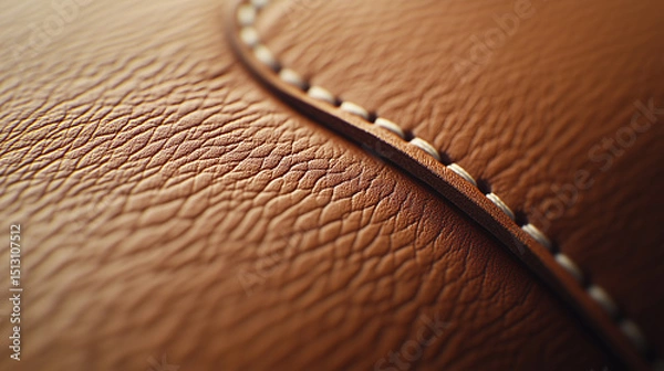 Fototapeta Close up of textured brown leather with detailed stitching, showcasing craftsmanship and quality material. rich color and intricate pattern highlight elegance and durability of leather