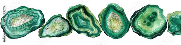 Obraz Emerald-green agate slices, concentric patterns